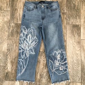 Liverpool Crop Straight Embroidered Denim